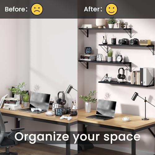 BAYKA 22.4 Inch Long Wall Mounted Floating Shelves (Black, Set of 4, 22.4") - color: A. Black Board & Black Brackets, size: 22.4 inches Uniform