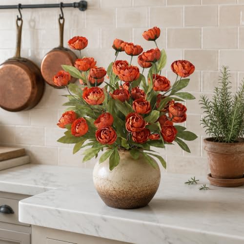 6 Pcs 27" Faux Silk Peony Artificial Fall Flowers Stems for Vase (Orange) - color: Orange