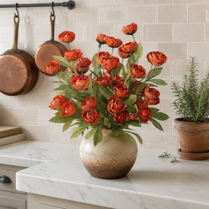 6 Pcs 27" Faux Silk Peony Artificial Fall Flowers Stems for Vase (Orange) - color: Orange