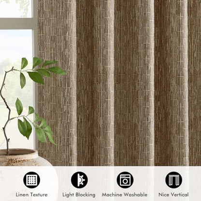 MIULEE Patterned Farmhouse Linen Curtains, Back Tab, 52Wx63L, Brown - color: Brown, size: 52"W x 63"L (Pack of 2)