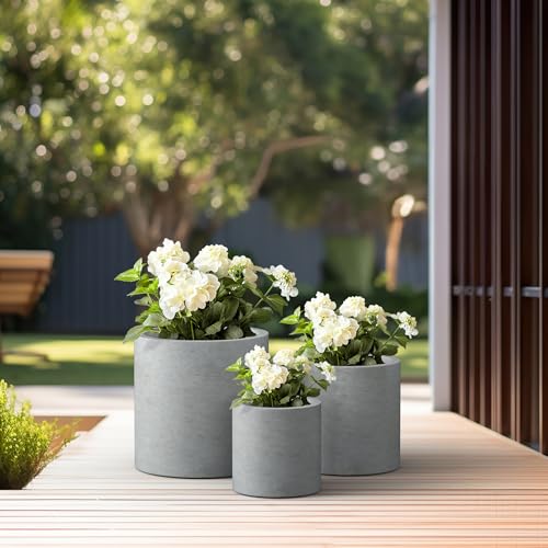 Kante Set of 3 Pale Gray Concrete Cylinder Planters 15.8" 12.9" 9.8" Dia - color: Natural Concrete, size: 9.8",12.6",15.7" Dia