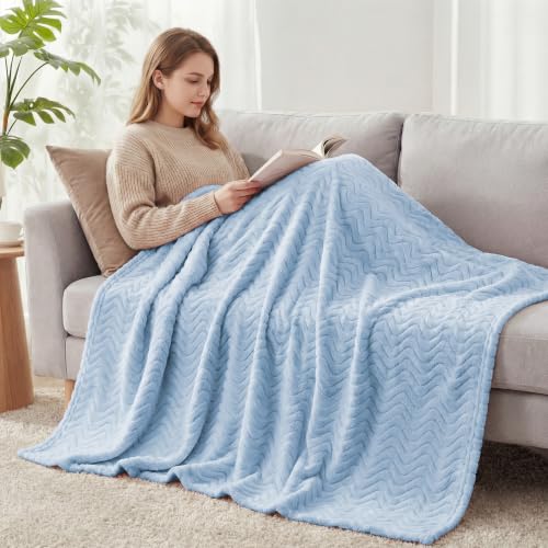 Exclusivo Mezcla Soft Fleece Blanket Queen Size for Bed, Sofa, Light Blue - color: Light Blue, size: Queen ( 90x90 IN )