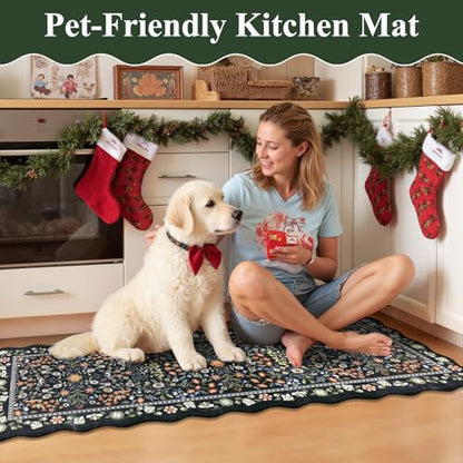 Yamaziot Boho Anti Fatigue Kitchen Rug Set of 3 Scalloped Non-Slip, Black - color: Black, size: 17.3"x29"+17.3"x35"+17.3"x47"