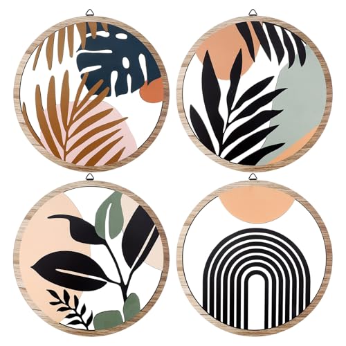 Qunclay 4 Pcs Boho Wall Art Bohemian Wood Round Circle Wall Decor Elegant - style: Elegant