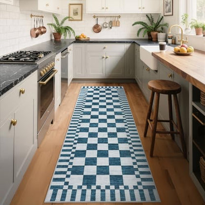 Garvee 2x6 Checkered Kitchen Rugs Washable Rugs for Hallway - color: Modern Plaid - Blue, size: 2' x 6' (Runner)
