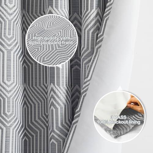 Dark Grey and Silvery 100% Blackout Curtains 84 Inch Length 2 Panels, Jacquard Thermal Insulated Noise Reducing Grommet Drapes for Bedroom Living Room, 2pcs, 52" W x 84" L - color: Dark Grey and Silvery, size: 52"W x 84"L (Pack of 2)