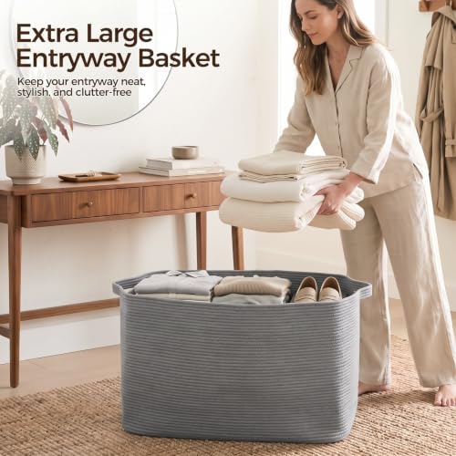 OIASKET 95L Extra Large Blanket Basket, 24" x 16.9" x 14.2" Woven Basket - color: Grey, size: 24"x16.9"x14.2"