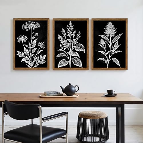 AVECCO 3 Pieces Black White Botanical Wall Art Canvas Framed 20x30 Inch - color: Dark, size: 30"L x 20"W