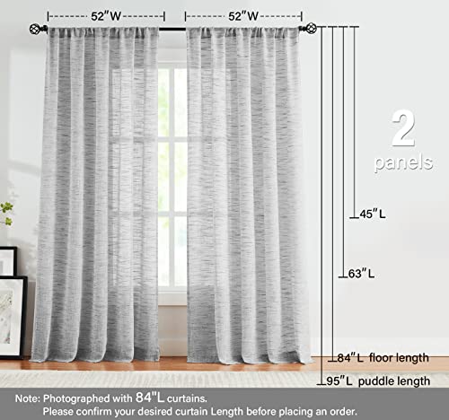 Semi Sheer Curtains Grey Faux Linen Textured Small Window Panels 52x45" 2pk - color: Soft Grey - Rod Pocket, size: 52"W x 45"L (Pack of 2)