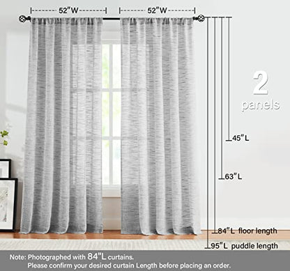 Semi Sheer Curtains Grey Faux Linen Textured Small Window Panels 52x45" 2pk - color: Soft Grey - Rod Pocket, size: 52"W x 45"L (Pack of 2)
