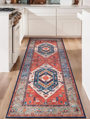 SERISSA 3x7 Washable Non Slip Boho Runner Rug for Hallway，Rust - color: Rust/Multi, size: 3' x 7' (Runner)