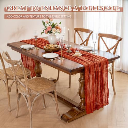 Cheesecloth Table Runner, 10 Ft, Boho Rustic, Terracotta, 1 Pcs - color: Terracotta