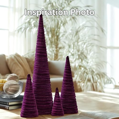 Your Heart's Content Plum Velvet Trees Set of 4, Handcrafted Mantel Accent, Wedding Centerpiece, Valentine Purple Tabletop Tree, Winter Elegance, Gift for (Plum) - color: Plum