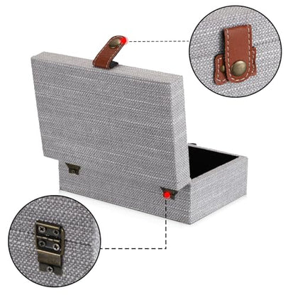 Hipiwe Jewelry Storage Box Treasure Chest Wooden Box with Linen Covered - color: Gray, size: Small
