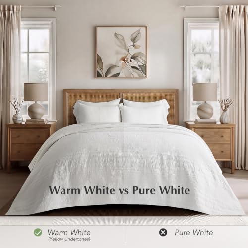 EVERGRACEHOME 100% Cotton Quilt Set Oversized Cal King, Warm White - color: Warm White (Yellow Undertones), size: Oversized Cal King (118" X 102")