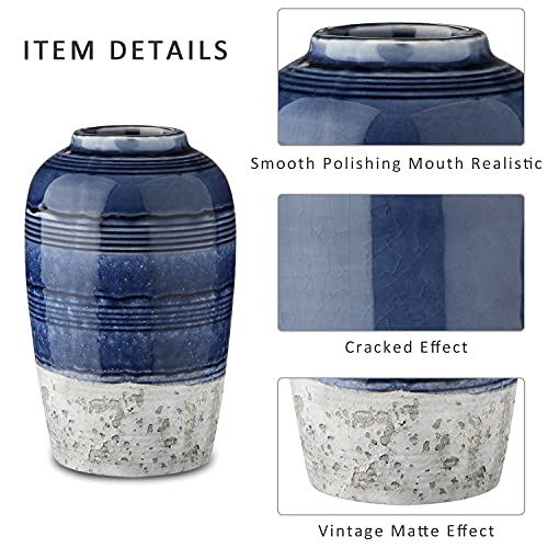 Decorative Ceramic Vases for Home Decor Two Tone Boho Flower Vase for Table Centerpieces Big Blue Pottery Vase Table Flowers Decor Vase Living Room Shelf Fireplace - style: Rustic Blue