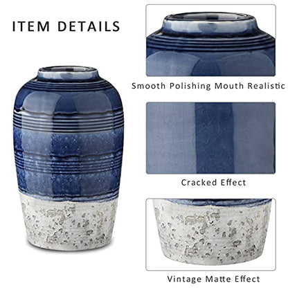 Decorative Ceramic Vases for Home Decor Two Tone Boho Flower Vase for Table Centerpieces Big Blue Pottery Vase Table Flowers Decor Vase Living Room Shelf Fireplace - style: Rustic Blue
