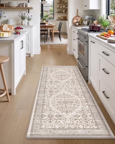 DEXI Kitchen Floor Mats Cushioned Anti Fatigue Runner Rug, 24x59 - color: Beige/White, size: 59"L x 24"W x 0.4"Th