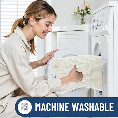 Smiry Bathroom Rugs 44X24, Extra Soft Rubber Backing Chenille Bath Mats - color: Ivory, size: 44'' X 24''