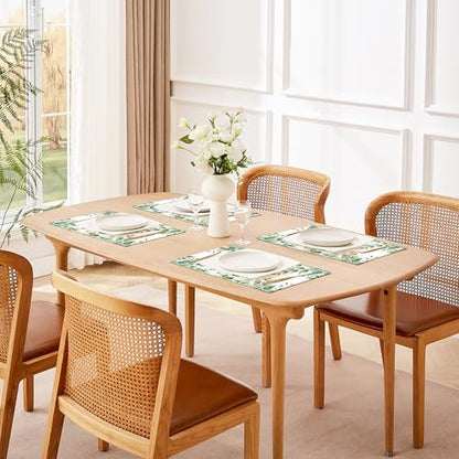 QiyI Boho Table Placemats Set of 4, 12"x18" Linen Place Mats, Green Leaves - color: Green Leaves Border, size: Set of 4