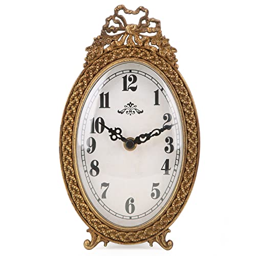 NIKKY HOME Gold Table Clock Silent Non-Ticking, Small Shelf Desk Top Clock Battery Operated Classic Home Decor for Fireplace Mantel, Desktop, Countertop