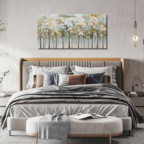 Green and White Flower Poster Wall Decor for Bedroom Tree Canvas Wall Art for Dining Room Modern Prints Wall Art for Apartment Size 24 x 48 Inch - size: 48L" x 24W"