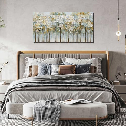 Green and White Flower Poster Wall Decor for Bedroom Tree Canvas Wall Art for Dining Room Modern Prints Wall Art for Apartment Size 24 x 48 Inch - size: 48L" x 24W"