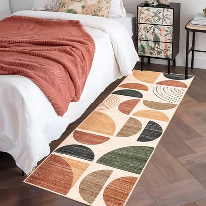 MUJOO Boho Runner Rug Washable,2x6 Area Rugs Non Slip Modern Abstract - color: Rust and Brown, size: 2' x 6' (Rectangular)