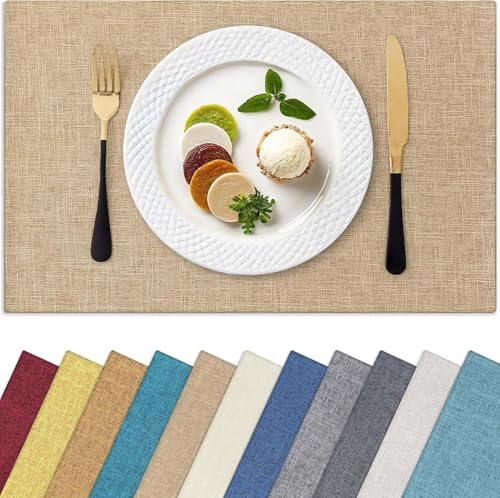 Homaxy Cloths Placemats for Dining Table Set of 12, 13" x 19", Flaxen - color: Flaxen, size: Placemats Set of 12