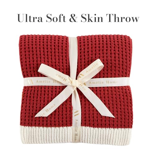 Amélie Home Chenille Throw Blanket, Soft Cozy Waffle Throw for Couch & Sofa, Warm Yet Lightweight, Breathable All-Season Throws for Women Men, Housewarming, Birthdays, 50"x60", Red - color: Red, size: Chenille Waffle Knit(50" x 60")