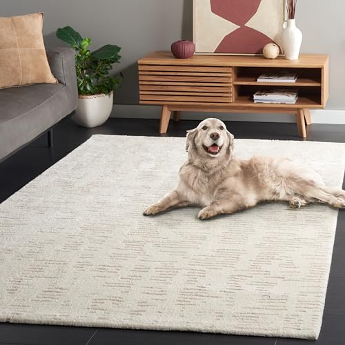 SAFAVIEH Neptune Collection Area Rug - 6'7" Square, Ivory & Beige, Geometric Design, Non-Shedding & Easy Care, Ideal for High Traffic Areas in Living Room, Bedroom, Dining (NPE852A-7SQ) - size: 6'7" x 6'7" (Square)