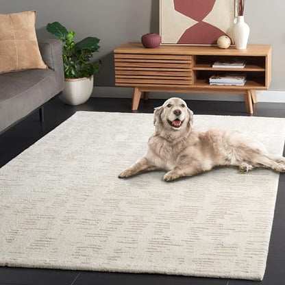 SAFAVIEH Neptune Collection Area Rug - 6'7" Square, Ivory & Beige, Geometric Design, Non-Shedding & Easy Care, Ideal for High Traffic Areas in Living Room, Bedroom, Dining (NPE852A-7SQ) - size: 6'7" x 6'7" (Square)