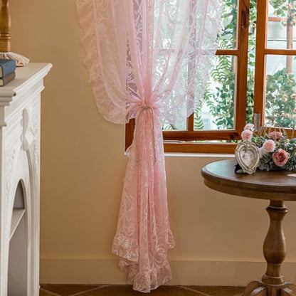 TUDECO Light Pink Lace Curtains 72 Inch Length, Floral Sheer 2 Panels - color: Pink, size: 59"W x 72"L (Pack of 2)
