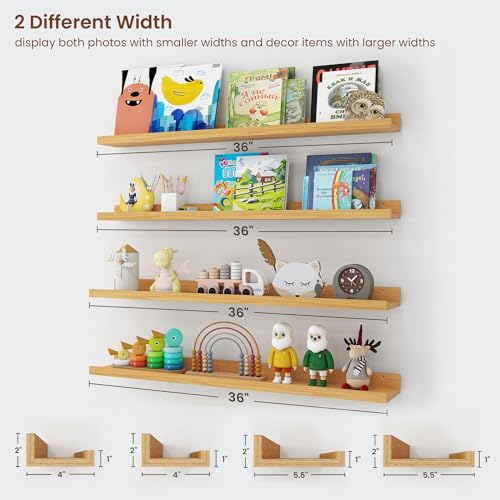 Axeman Picture Ledge Shelf, 36 Inch Oak Floating Shelves Set of 4 - color: Oak, size: 36 Inch