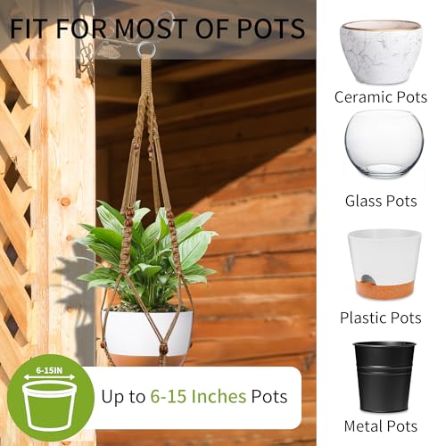 Macrame Plant Hanger - Fits 6-15 Inch Pots, Set of 2, Brown - color: 43+43 Inch Brown