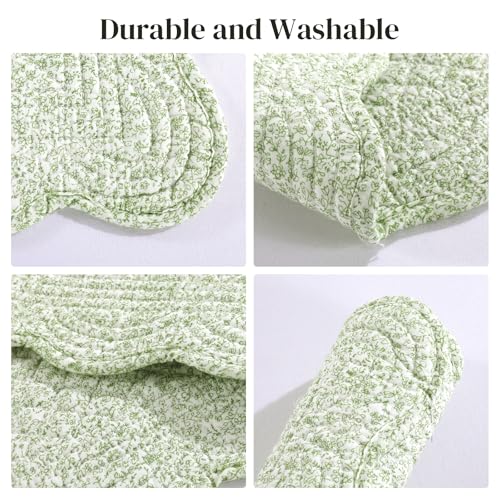 HOMBYS Quilted Placemats Set of 6 Washable-13x18 inches Rectangular Placemats for Kitchen Table-100% Cotton Fabric Rectangular Table Mats, (White with Light Green) - color: White With Light Green