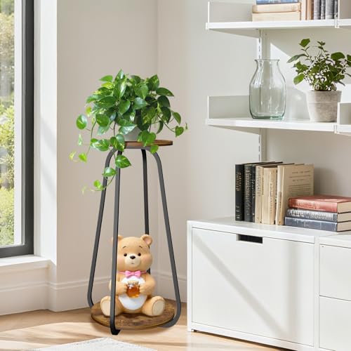 Plant Stand Indoor, 2 Tier Metal Wood Plant Shelf for Living Room, 2 Pack - size: Brown-2Pack