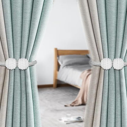 Magnetic Curtain Tiebacks with Pearl Accent, Simple Elegant Curtain Holdbacks for Home Window Drapery(2 Silver) - color: 2 Silver