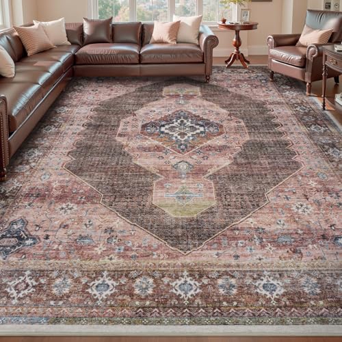 Pink Brown 8x10 Area Rugs for Living Room Rug Carpet Bedroom Rug Girl Nursery Soft Washable Rugs for Study Room Dining Room Carpet Water Repellent Easy Care Non Slip - color: Pink/Caramel, size: 8' x 10' (Rectangular)