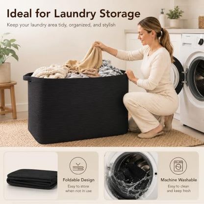 OIASKET 118L Extra Large Blanket Basket, 24.8" x 17.7" x 17.2" Woven Basket - color: Black, size: 24.8"x17.7"x16.2"