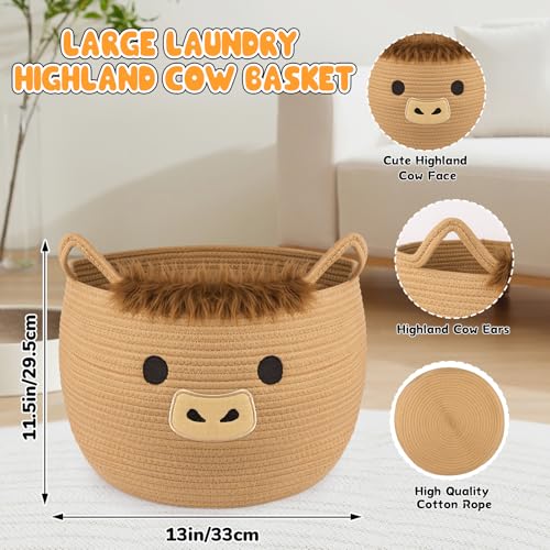 Highland Cute Cow Basket for Nursery, Large Blanket Gift Basket - color: Brown, size: 13"D × 12 "H