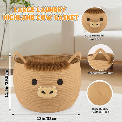 Highland Cute Cow Basket for Nursery, Large Blanket Gift Basket - color: Brown, size: 13"D × 12 "H