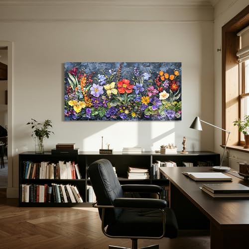 crmotu Nature Oversized Wall Art, Watercolor Wildflower Pictures 29"x57" - color: Purple and Gold, size: 57"L x 29"W