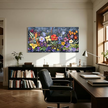 crmotu Nature Oversized Wall Art, Watercolor Wildflower Pictures 29"x57" - color: Purple and Gold, size: 57"L x 29"W
