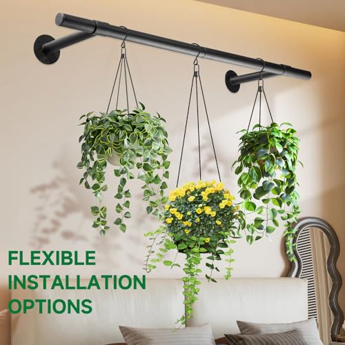 Hanging Planters Rod – Plant Hanger Indoor for Window Ceiling, Hanging Plant Shelf for Wall Planter House Plants, Plant Shelves Metal Holder Bar 31.5In Black (Pots, plants, chains not included) - size: 31.5In Length-1pc