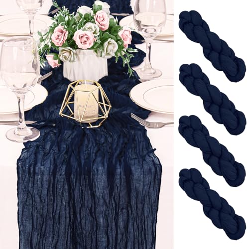 2 Pack 120 Inch Navy Blue Cheesecloth Table Runner Boho Rustic Gauze Sheer Romantic 10 FT Long Cheese Cloth Table Runner for Bridal Baby Shower Wedding Party Birthday Holiday Home Easter Decor - color: Navy Blue