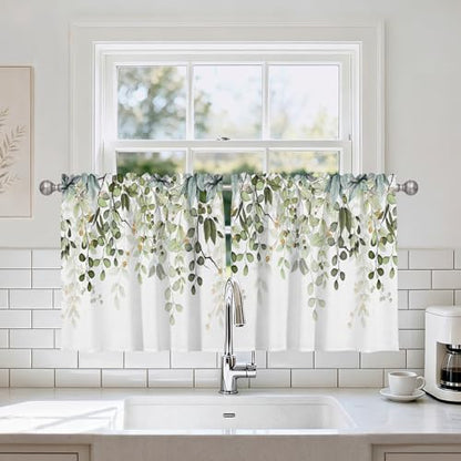 Sage Green Eucalyptus Leaves Window Valance 2 Panels, 36x26 in - color: Eucalyptus Leaves-green, size: 26"W x 36"L (Pack of 2)
