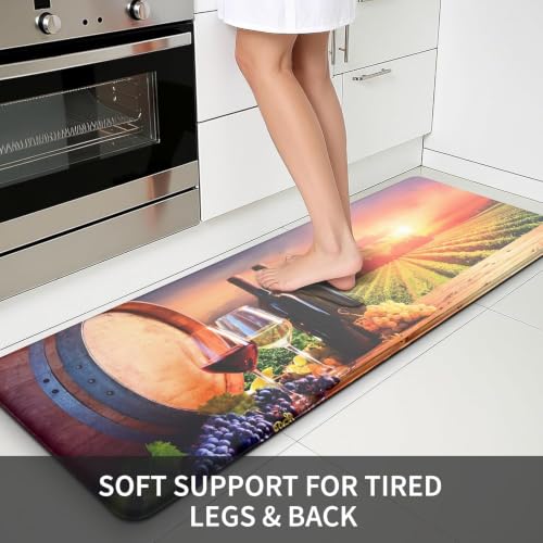 MAYHMYO Wine Country Kitchen Decor Mat Set, 2PC Kitchen Mats, Anti Fatigue - color: Grape Wine