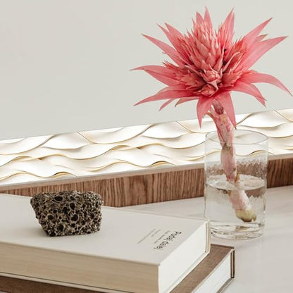 IVN Wallpaper Border Peel and Stick Wall Ivory Gold Waves 4x196 Inch - color: Ivory Gold Waves