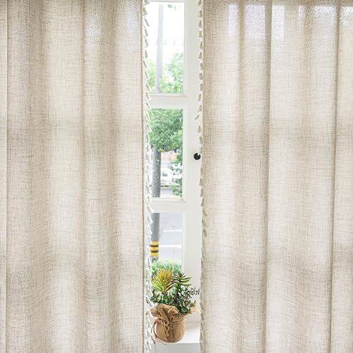 Sutuo Home Boho Curtains 63 Inches Long, Bohemian Linen Style Textured Curtains with Tassels for Living Room, Semi Blackout Farmhouse Drapes, Rod Pocket Window Treatments 2 Panels, 52" x 63", Natural - color: Natural Linen, size: 52"W x 63"L (Pack of 2)